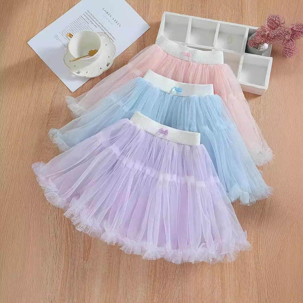 2024 Summer New Girls Mesh Skirt Skirt Cake Skirt Tutu Skirt Princess Skirt All-match Cute Skirt