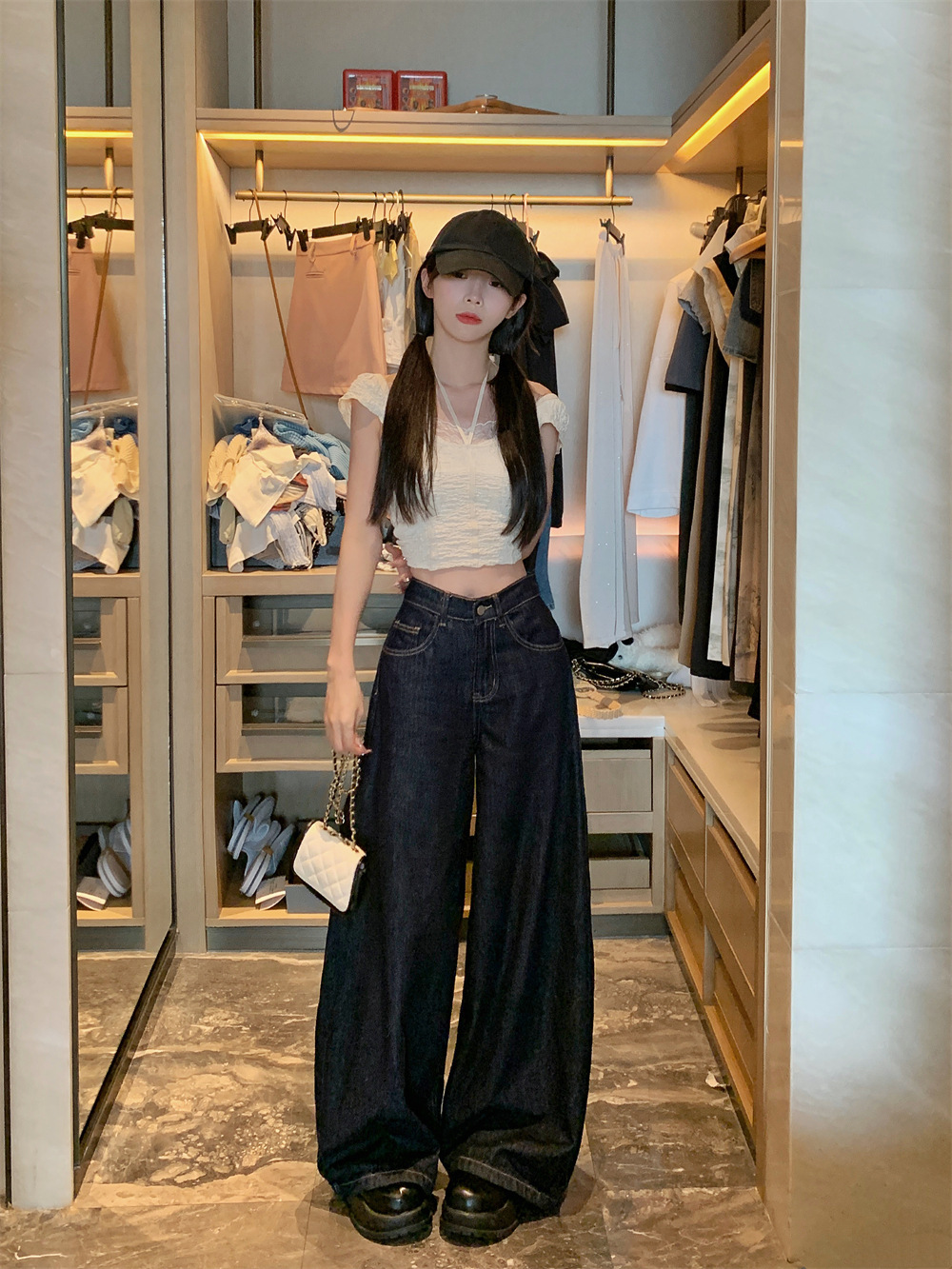 American Retro Wide-Leg Jeans for Women 2025 Spring and Autum Loose and Drapedy Floor-Length Pants Slim Slim Design Pants