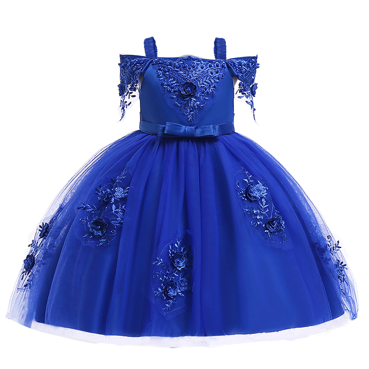 Picture of 2024 Children's Dress Hair-generation Wedding Dress Girl's Beaded off-shoulder Dress Bow Flower Children's Puffy Princess Dress