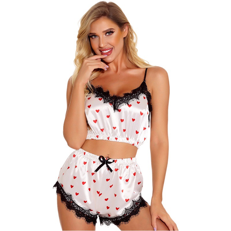 Lianyungang a cross-border European and American women love summer suit sexy lace imitation silk home clothes taste