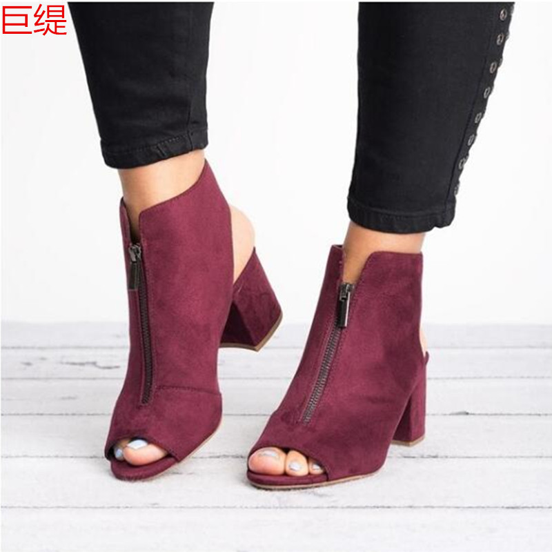2020 Spring Wish Amazon Independent Station Southeast Asia European and American Export Large Size Fish Mouth Thick Heel Sandals for Women