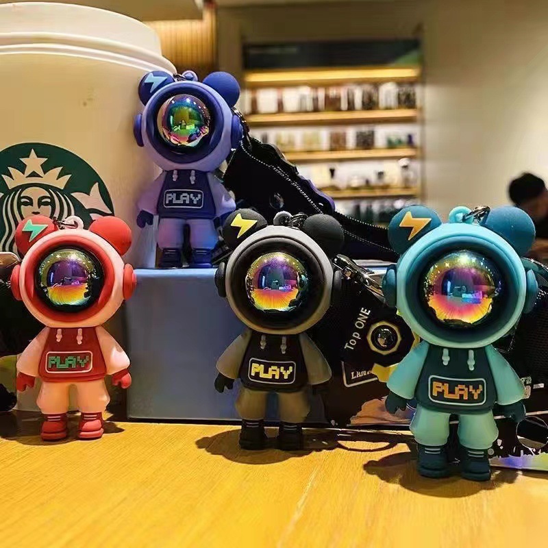 Cross-border Cute play Lightning Bear Doll Cartoon Car Keychain ins Couple Bag Pendant Creative Accessories