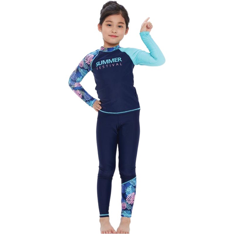 Children's Split Parent-Child Suit Swimsuit Girl's Three-Piece Set Big Girl's Long-Sleeved Sunscreen Quick-Drying Diving Suit Conservative