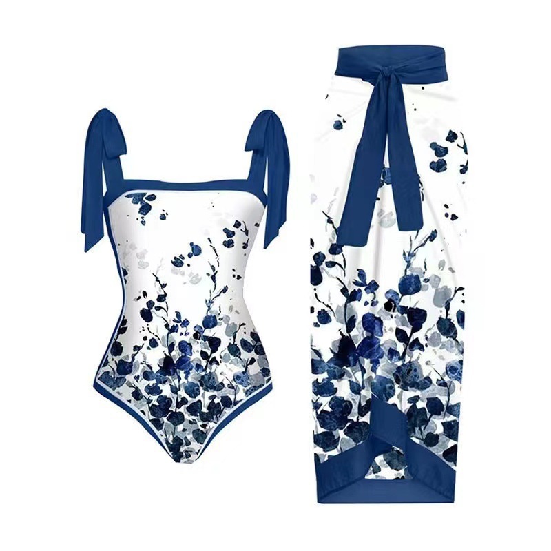 2023 Europe and America Amazon Conservative Belly-Covering Slimming Vacation Beach Hot Spring Swimsuit Retro One-Piece Bikini