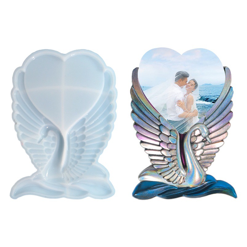 Deyi Yangyang DIY Glue Mold Swan Heart Photo Frame Silicone Mold Retro European Relief Photo Frame Cross-Border