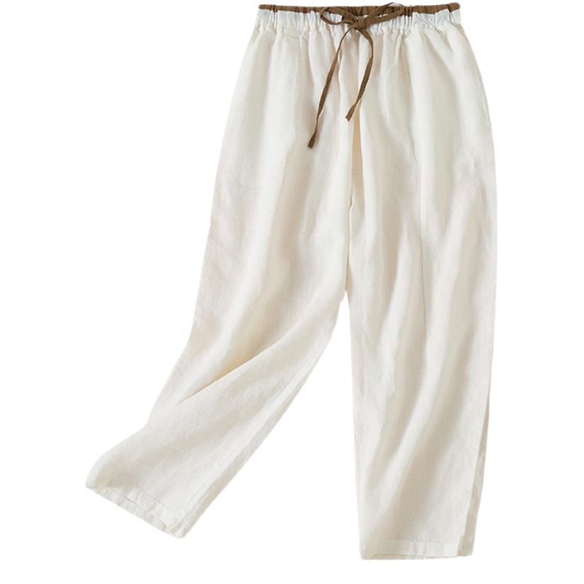 Real Shot 2023 Summer New Loose Linen Casual Harlan Carrot Pants Women's Loose Waist Solid Color Cropped Pants