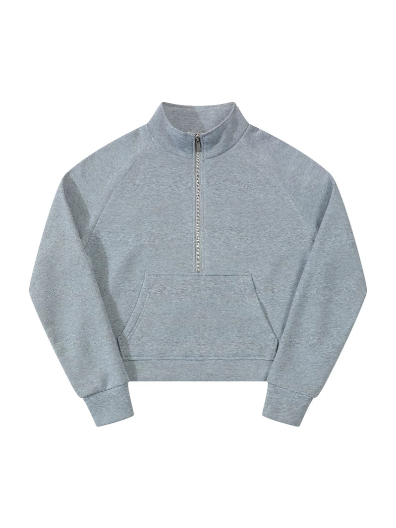 Picture of Foreign Trade European and American Raglan Sleeve Sweater Women's Autumn and Winter Fleece Loose Jacket Semi-Zipper Shirt with Vertical Collar Foreign Trade Long Sleeve Sweater