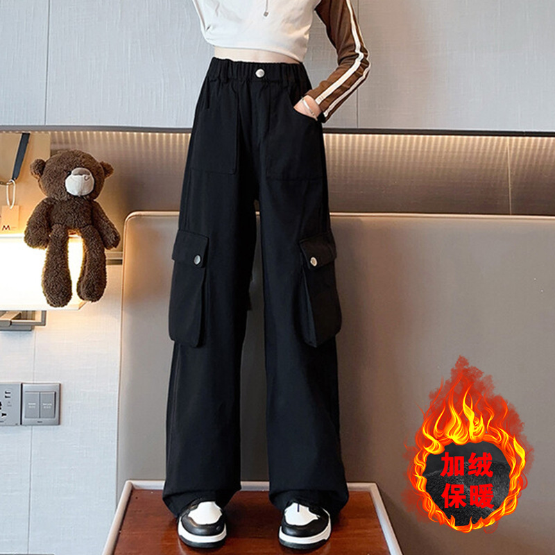 Picture of Girls' overalls spring and autumn 2024 new autumn and winter fleece-lined girls' pants children's autumn casual trousers