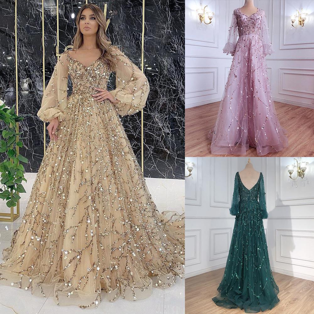 2023 cross-border new gold heavy industry beaded luxury evening dress sexy socialite aura queen dress YQ7109