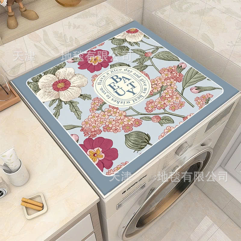 Picture of Drum washing machine cover pad flower diatom mud absorbent draining pad American pastoral style refrigerator microwave oven dust pad