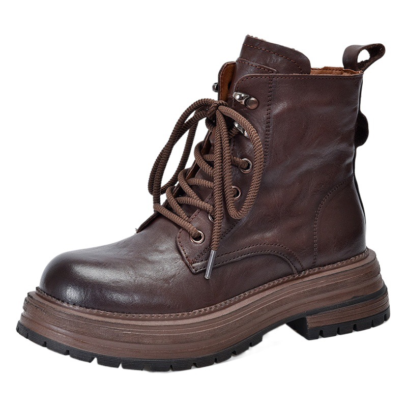 Clutch pattern genuine leather Martin boots Women's thick bottom retro all-match short boots autumn and winter first layer cowhide women's boots