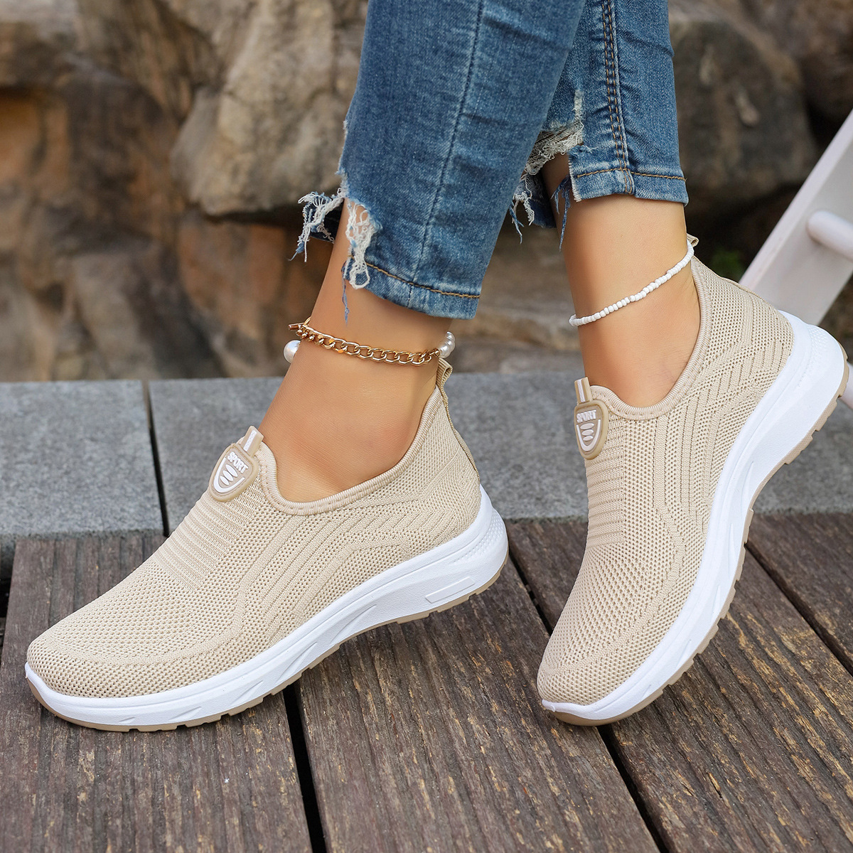 Shoes Women's 2025 New Foreign Trade temu Women's Shoes Comfortable Flying Woven Mother Shoes Slip-on Comfortable Cross-border Women's Single Shoes