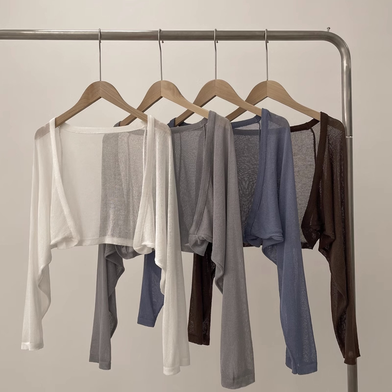 2025 Summer Ice Silk Knitted Sun Protection Clothing for Women, White Cardigan Paired with a Slip Dress, Outerwear, Small Cape Jacket