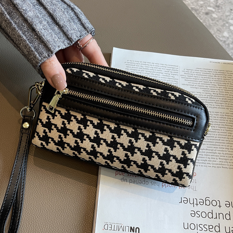 Women's Canvas Long Wallet Niche Design Wrist Bag Large Capacity Zipper Mobile Phone Bag Key Coin Coin Purse