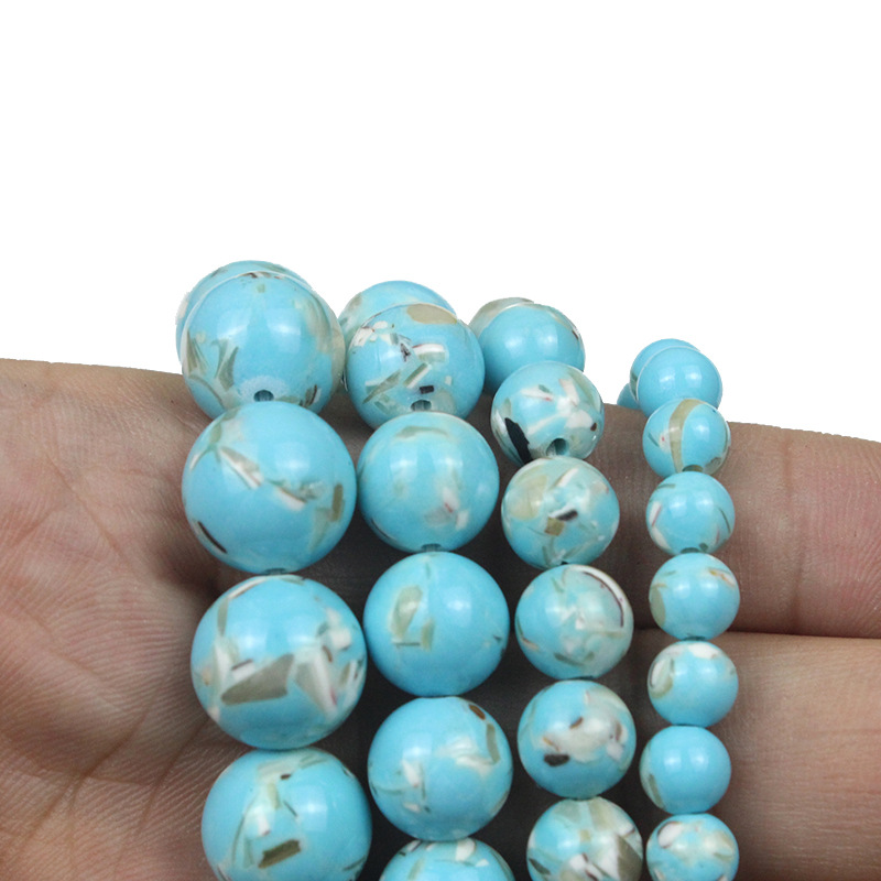 Picture of Beaded Material Bag Round Beaded Bracelet Necklace Earrings Accessories Jewelry with Pearl Lake Blue Shell Turquoise Beads Diy