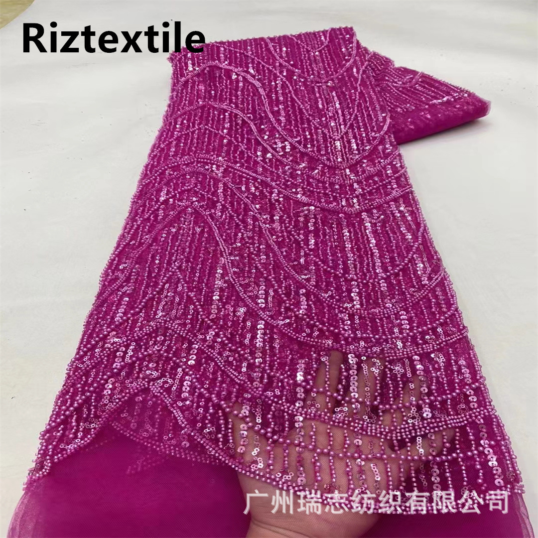 Picture of Cross-border in stock geometric pattern European and American black three-dimensional handmade bead sequin dress dress wedding embroidered fabric