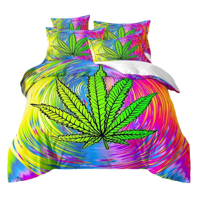 Cross-border Amazon wish foreign trade bedding colorful maple leaf 3d printing three-piece duvet cover wholesale