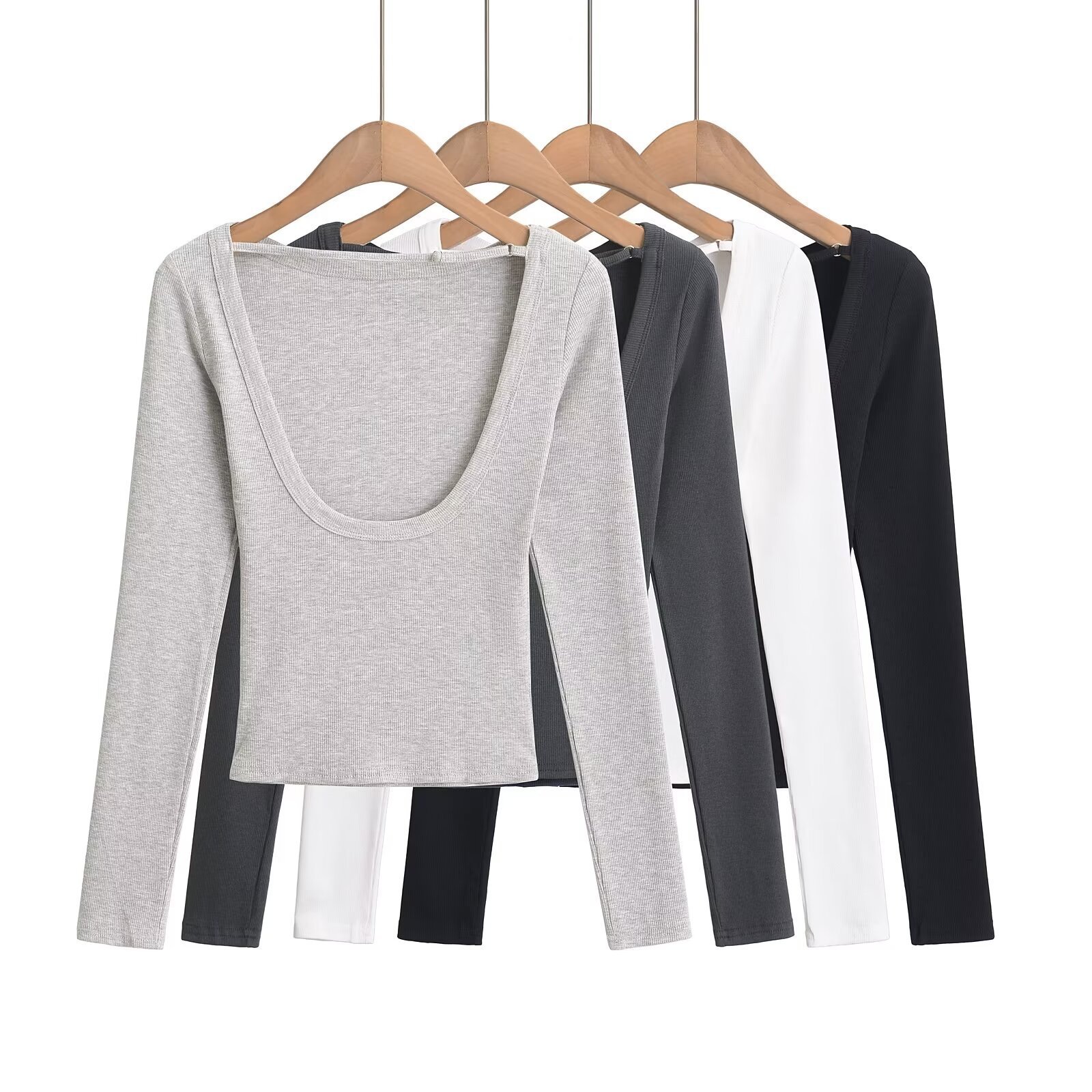Pure Desire Hot Girl Slim Fit Backless Long Sleeve T-Shirt for Women 2024 Autumn New Ribbed Stretch Slimming Top