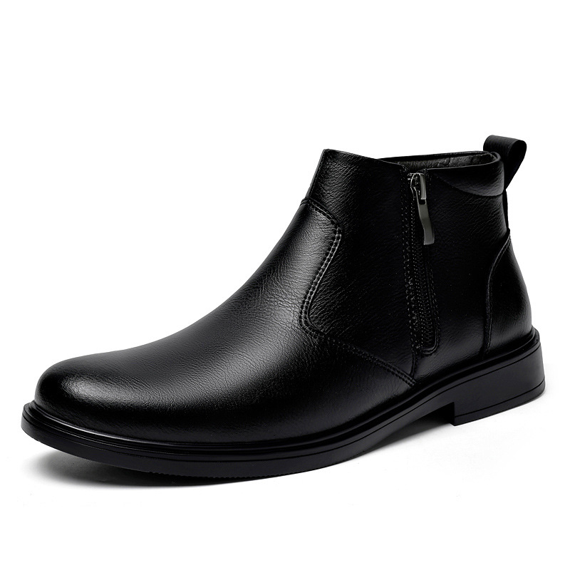 6619 Men's Shoes, Business Leather Boots, Casual Boots, Mid-Top High-Top Sleeves, Side Zipper, Cowhide Leather Martin Shoes, Short Boots, Cotton Boots