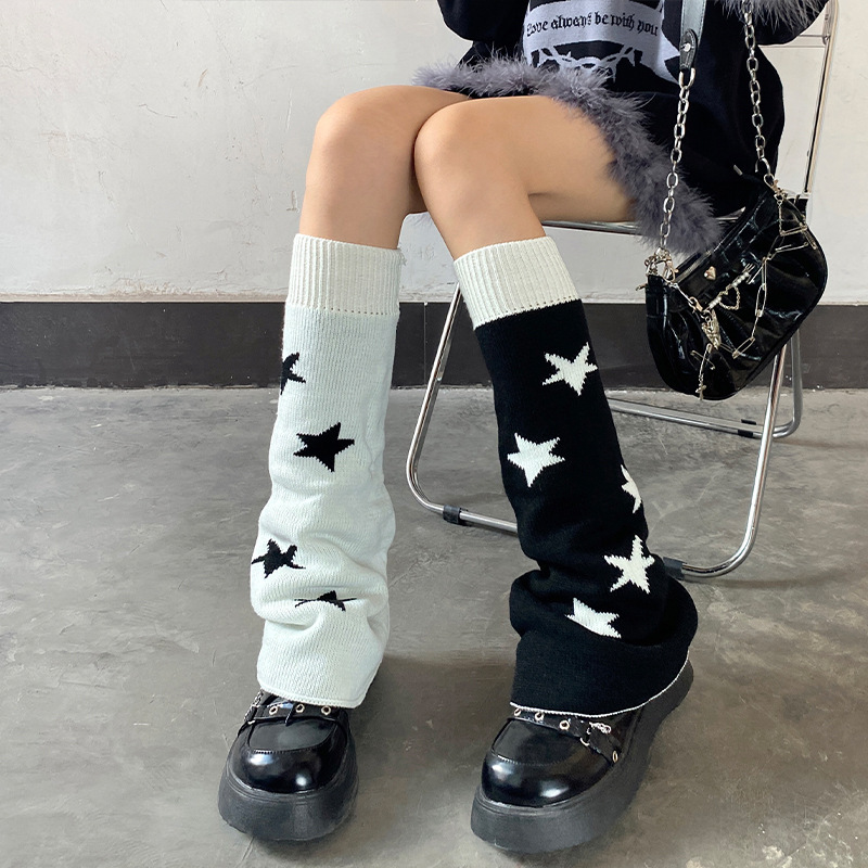 Y2K Five-pointed Star Socks Cross-border New Asymmetric Two-leg Sleeve Lolita Winter Warm Knitted Socks