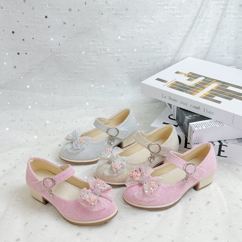 Girls' High Heels, Kidsren's Bow Princess Shoes, Spring & Fall Exquisite Performance, Comfortable Student Fashion Shoes, Trendy Shoes