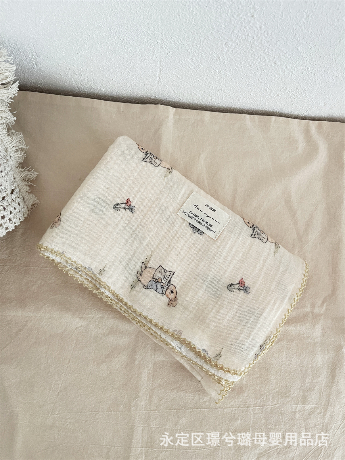 Picture of ins floral Korean style double-layer cotton yarn cotton baby blanket quilt towel bath towel soft glutinous cotton blanket