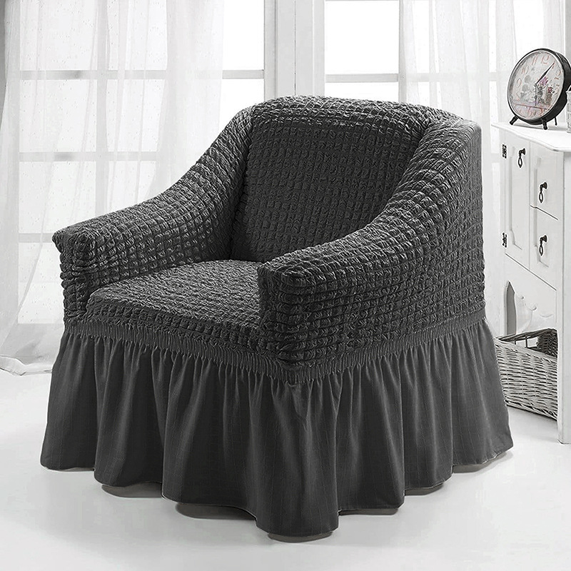 Picture of American Single Sofa Cover All-Inclusive Pure Color Stretch Fabric Sofa Cover Lace Decoration Simple Modern Universal for All Seasons
