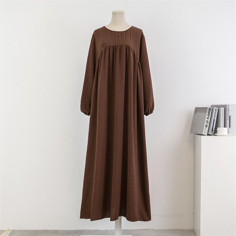 Picture of Cross-border Foreign Trade Muslim Loose plus size Long-sleeved Solid Color Pullover Robe Skirt Over-the-knee Long Skirt dress