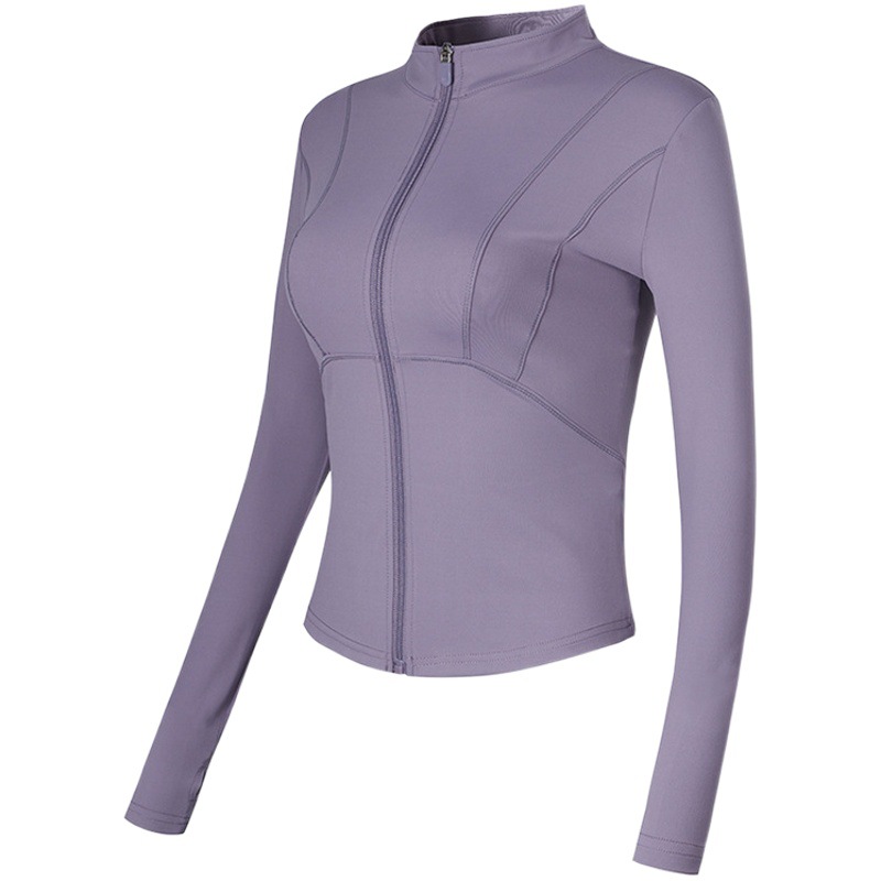 Full zipper fitness top casual running yoga clothes stretch tight slimming jacket breathable quick-drying stand collar long sleeve