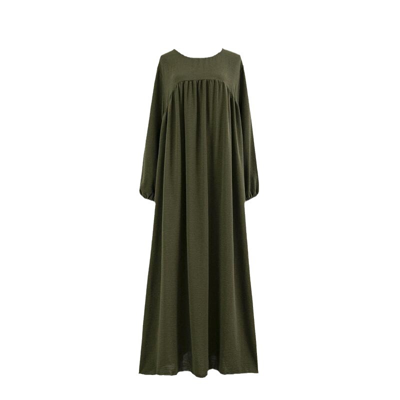 Picture of Cross-border Foreign Trade Muslim Loose plus size Long-sleeved Solid Color Pullover Robe Skirt Over-the-knee Long Skirt dress