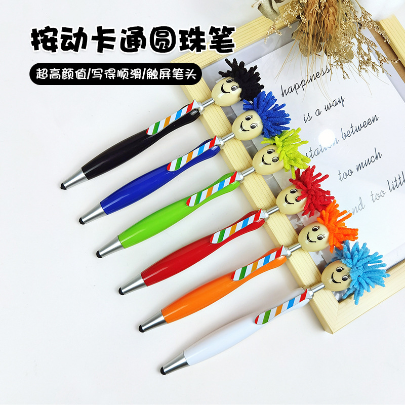3D cartoon head press ballpoint pen cute hair doll head writing pen for students Prize small gift stationery
