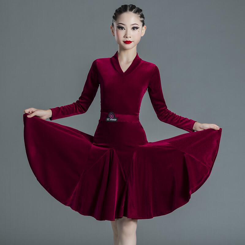 Picture of 2022 New Children's Latin Dance Dress Girls' Dance Practice Costume Girls' Online Popular Autumn and Winter Latin Competition Grade Examination