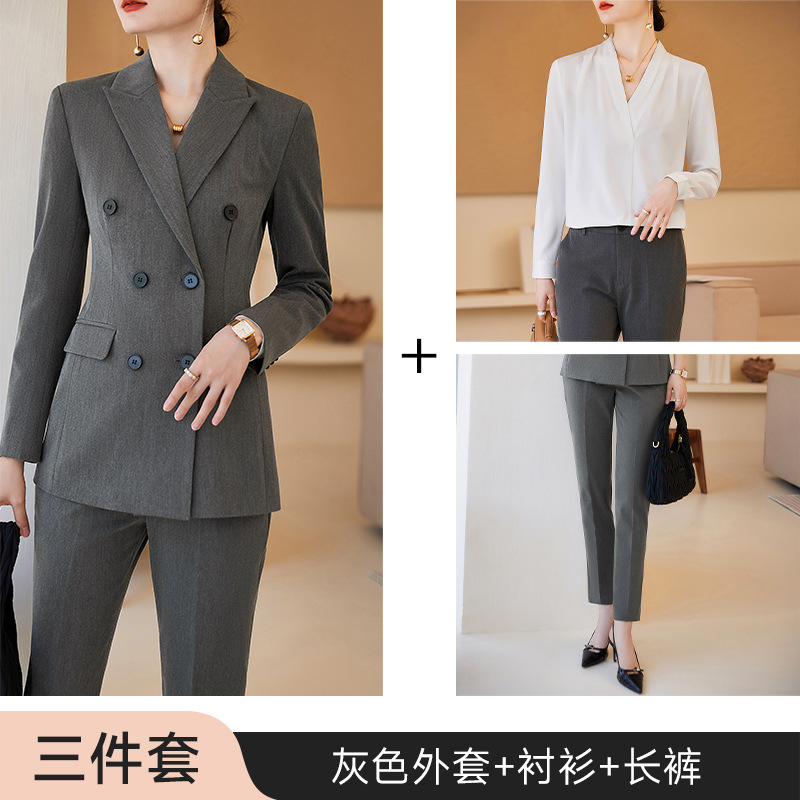 Picture of navy blue Suit Jacket Women's Autumn and Winter 2023 New Temperament Double-breasted Professional suit Work Clothes Dress Suit