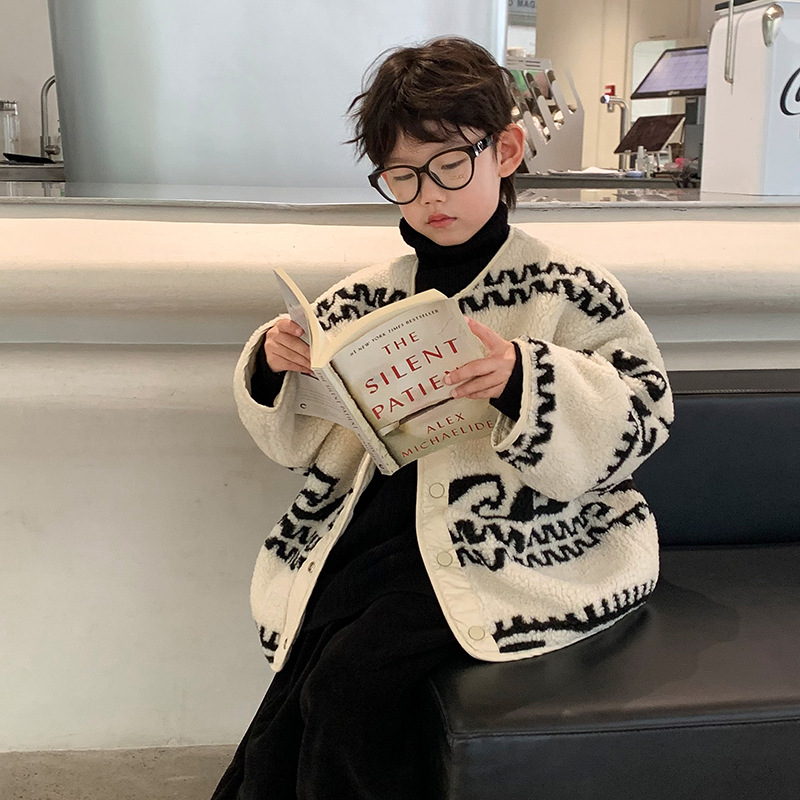 Boys' Korean-style Sweater 2024 Winter New Children's Western-style Loose Knitted Coat Children's Autumn and Winter Tops