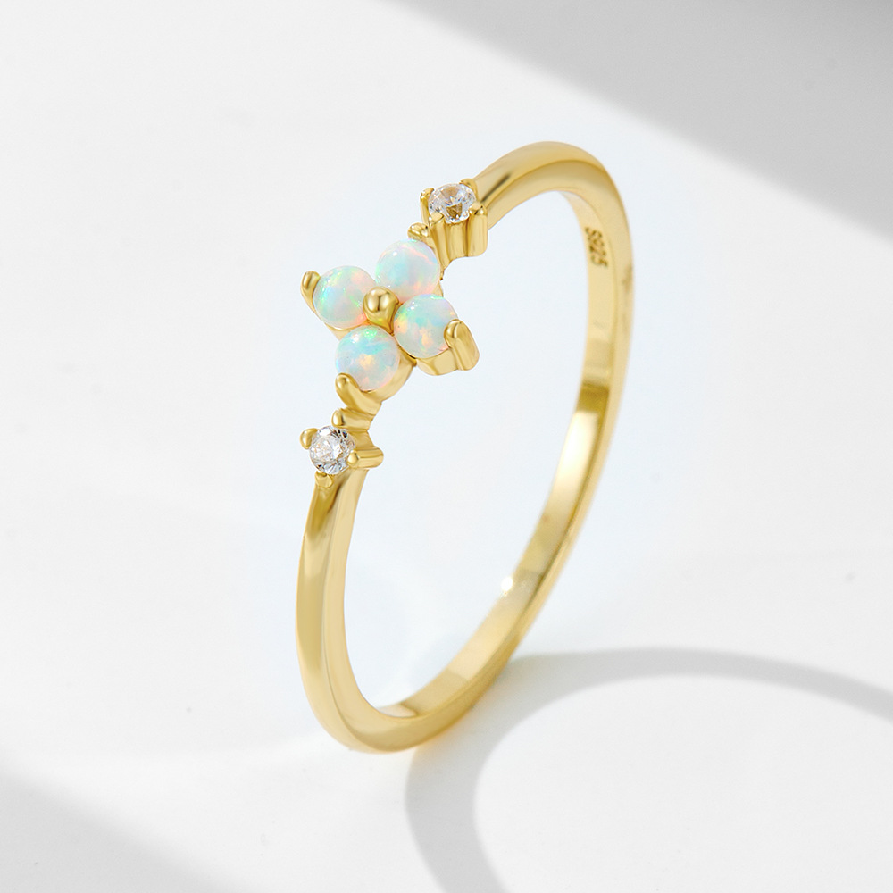 European and American Cross-border S925 Sterling Silver Aobao Flower Ring Women's Light Luxury Niche Design Four-leaf Clover Ring Jewelry