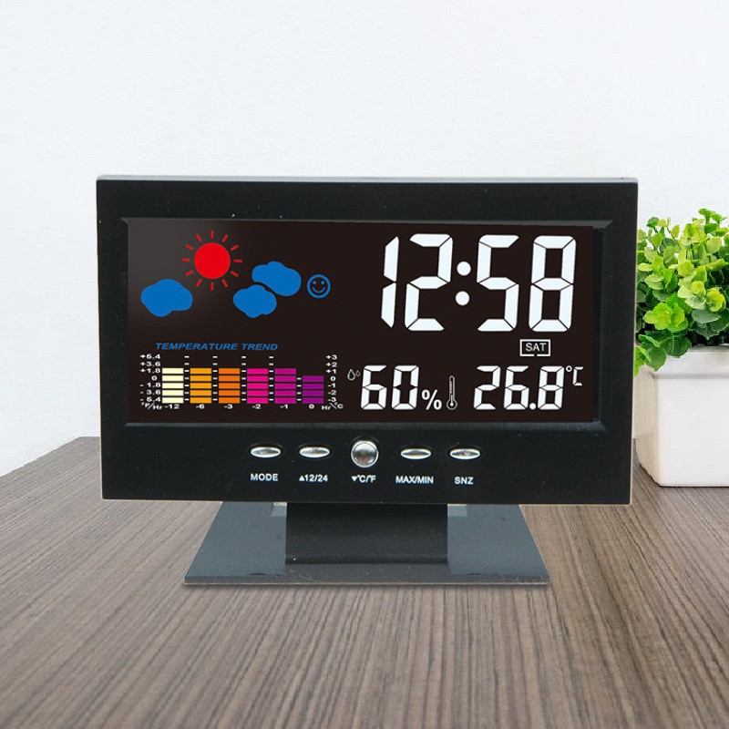 Cross-border hot weather clock 8082t weather clock color screen display temperature and humidity home voice control electronic alarm clock