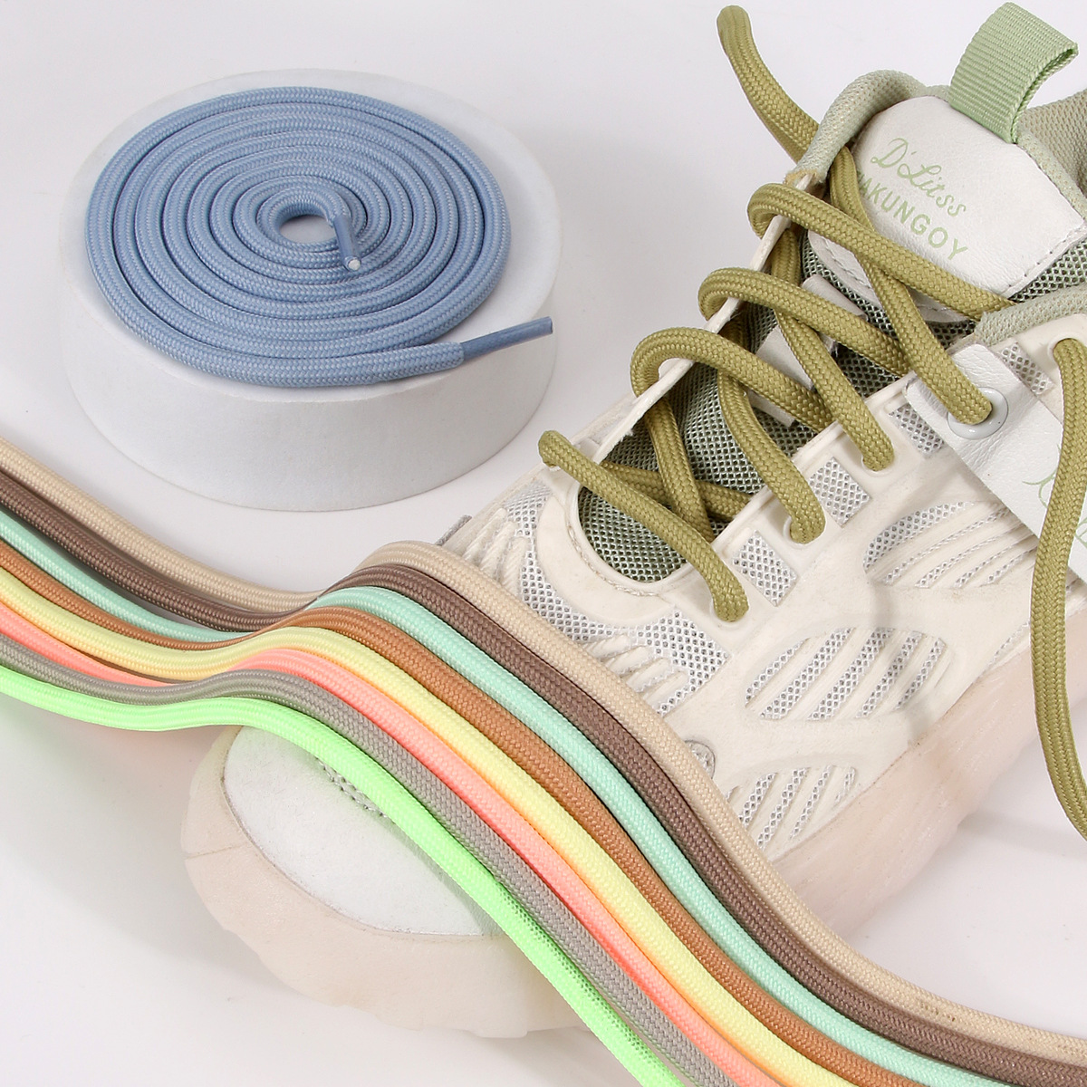 Round Encrypted Shoelaces Coconut Shoes Torre Shoes Sports Casual Shoes Color Black and White Beige Ins Trendy Round Rope for Men and Women