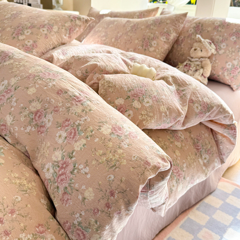 2025 New Cloud Sense Double-layer Yarn Bedding Four-piece Set Super Soft Naked Sleeping Grade Bed Sheet Quilt Cover Thickened Three-piece Set