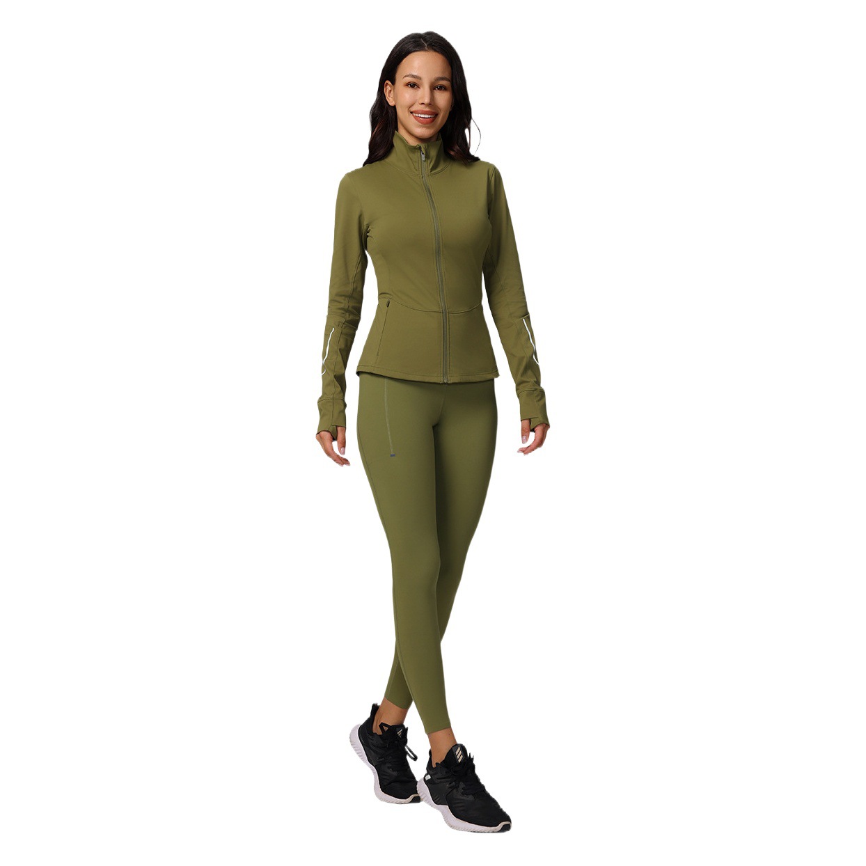 Reflective Night Running Long-Sleeved Zipper Cycling Define Yoga Clothing Running Fitness Slim Waist Slimming Look Sports Jacket