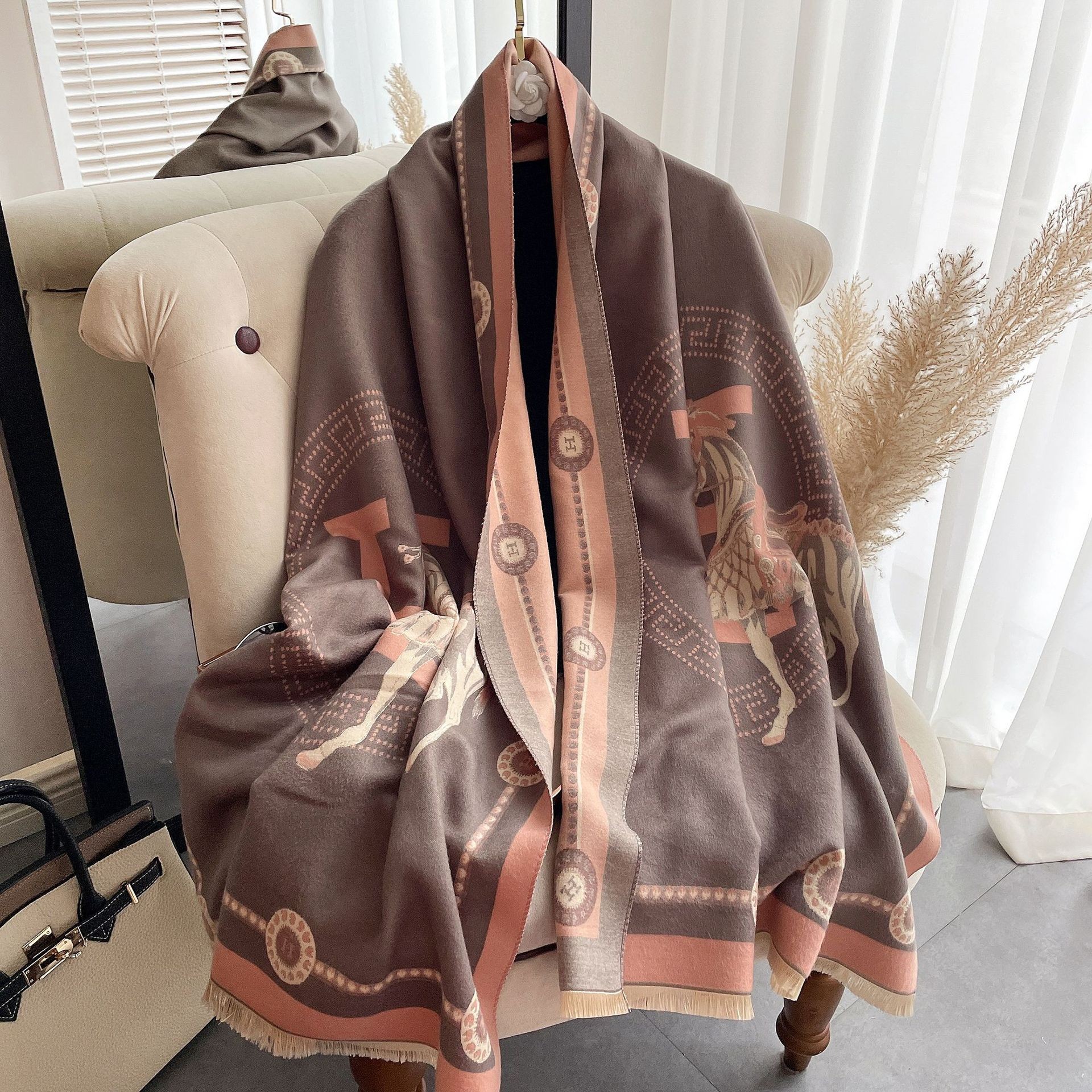 Picture of 2024 New Fashionable Big-Name Versatile Orange High-End Wool Cashmere Shawl Scarf for Women Winter Dual Use