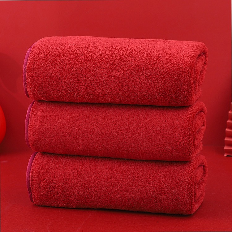 Picture of Wedding companion gift red towel wholesale engagement full moon return gift towel coral fleece towel