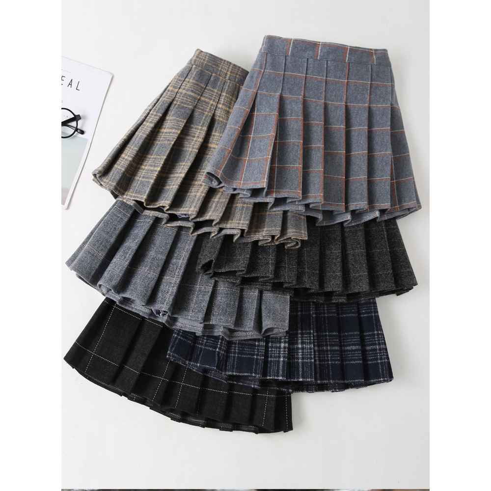 Girls' Short Skirts, Autumn and Winter Kidsren's Clothing, Large Kidsren's Plaid Skirts, Kidsren's Woolen Pleated Skirts, Trendy Korean Style New Styles