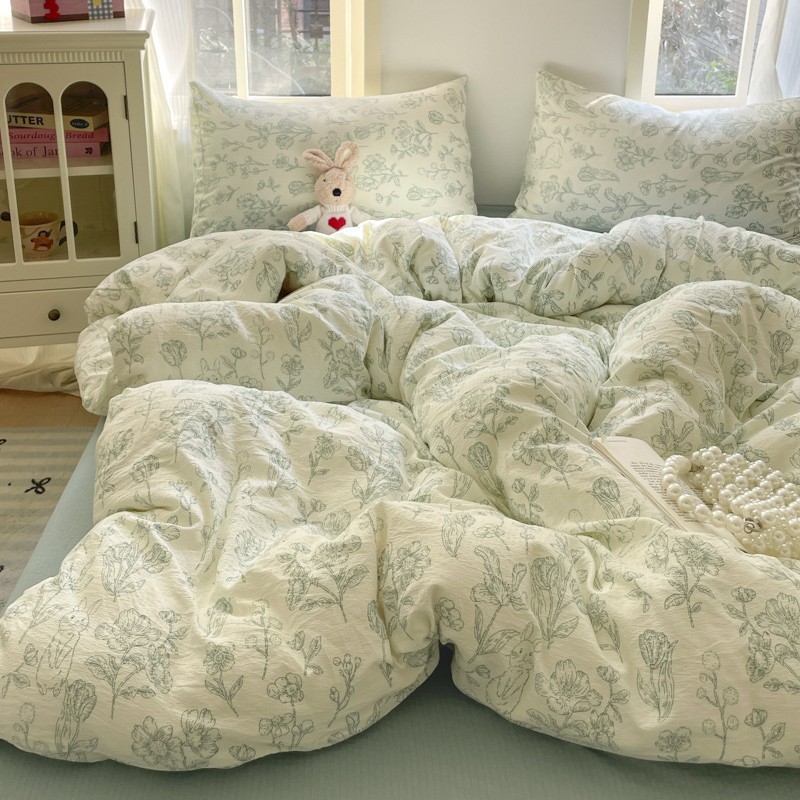 25 New Jacquard Four-piece Set Cloud Sense Double-layer Yarn Naked Sleeping Quilt Cover Girl Bedclothes Bed Sheet Three-piece Set