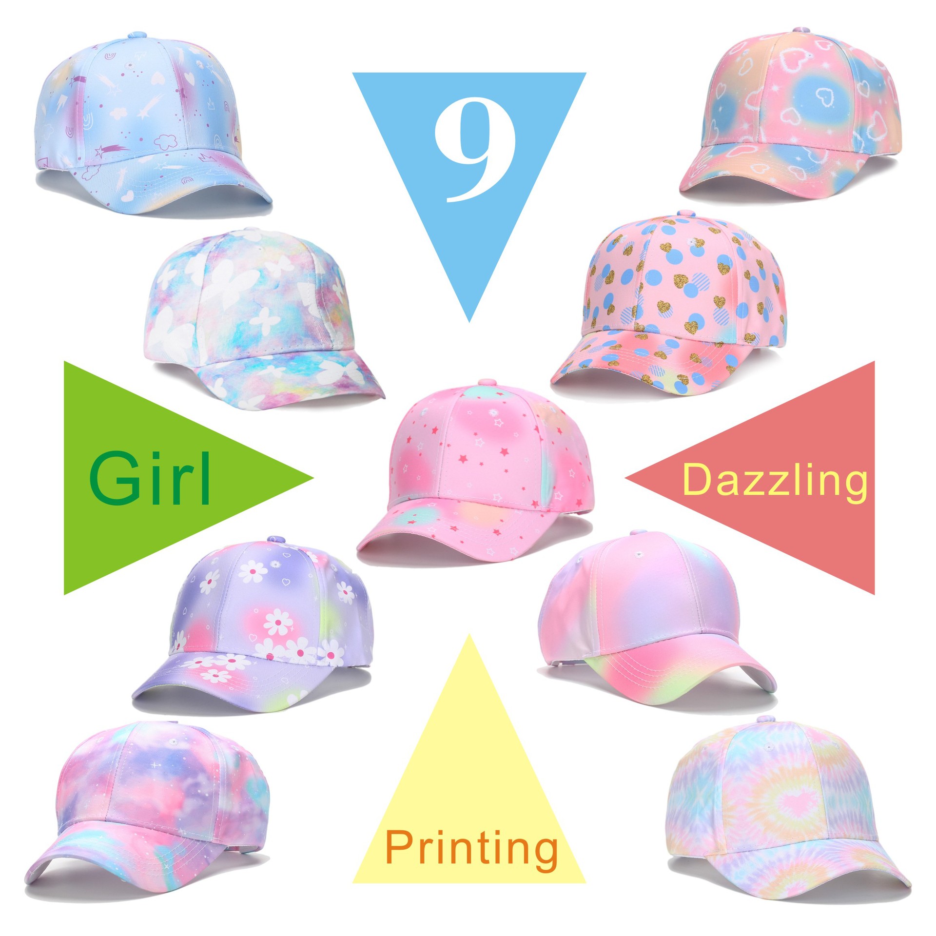 Picture of Spring and Summer Kidsren's Tie-Dye Baseball Caps for Boys and Girls Outdoor Sunshade and Sun Protection Caps Sports Peaked Caps Ponytail Baseball Caps