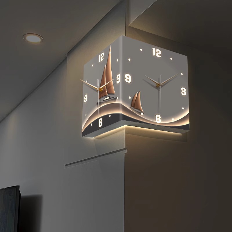 Smooth sailing double-sided corner wall clock living room non-perforated creative led clock wall mute corner wall clock