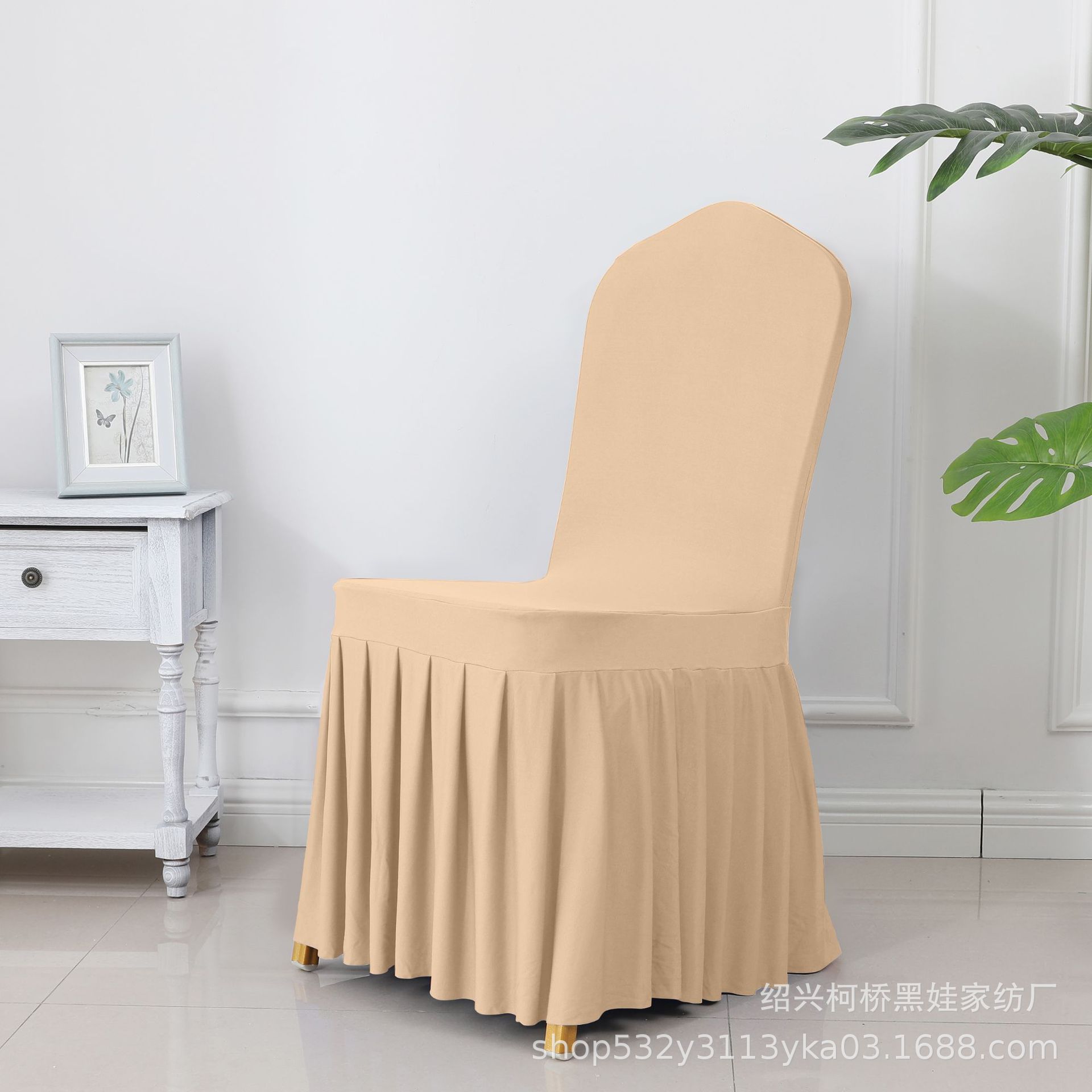 Picture of Chair Cover Thickened Stretch Pleated Skirt Dining Chair Cover Hotel Wedding Banquet Event Stool Cover Hotel Cloth