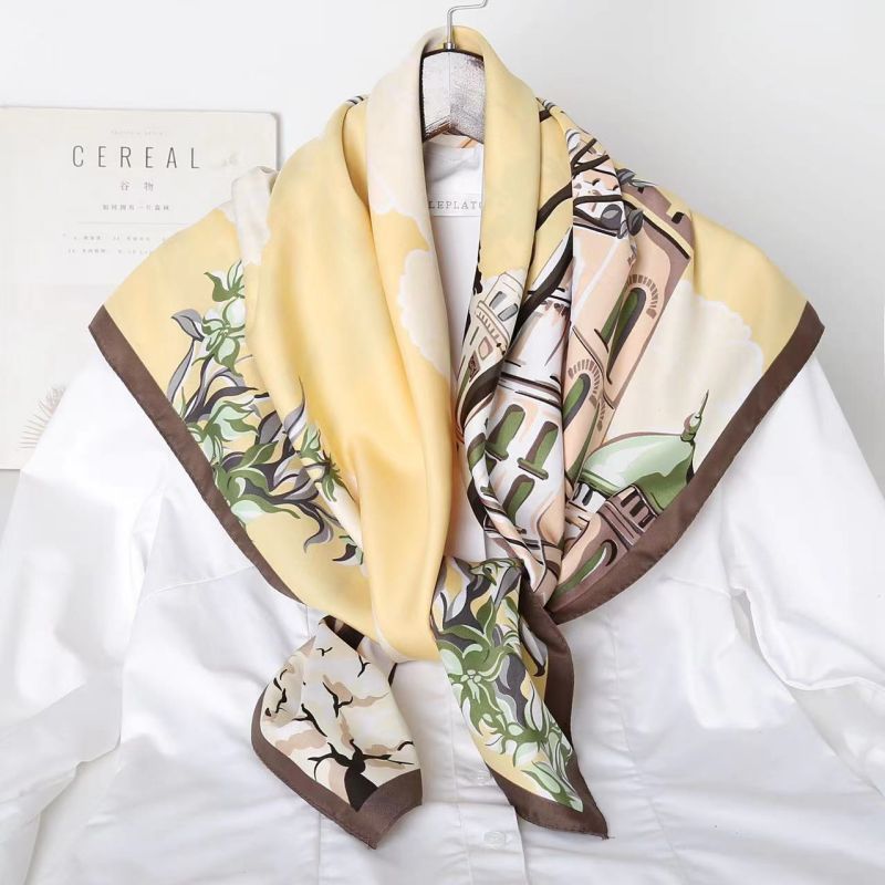 Picture of Autumn and winter all-match shawl animal printed black and white simple large square 90*90CM imitation silk twill silk scarf for women