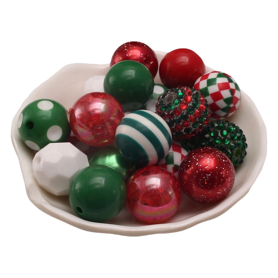 50 red and green rhombus printed Christmas 20MM acrylic large beads DIY mixed color mixed beaded loose beads combination