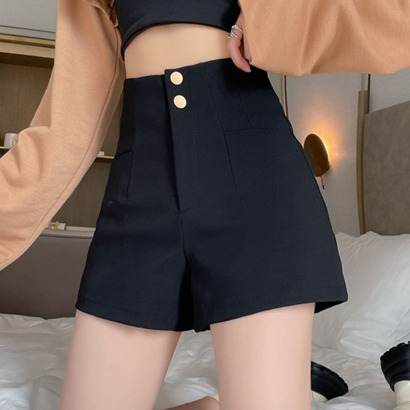Black suit shorts women's autumn and winter fashion design outer wear high waist slimming stretch A- line matching bottoming boot pants