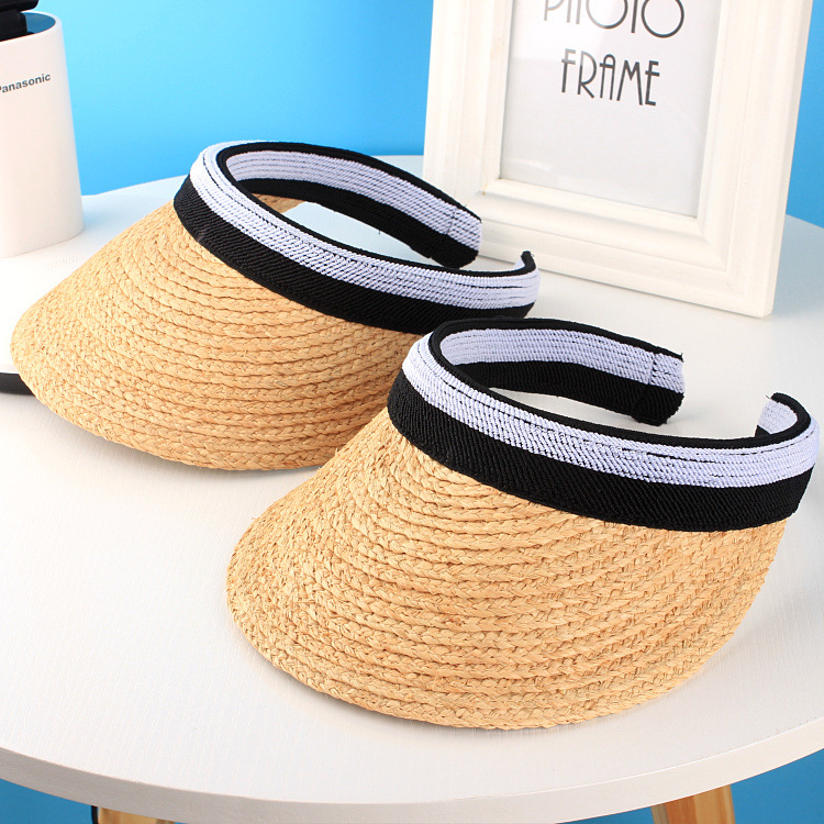 Korean-style Real Rafi Grass Empty Top Women's Sunshade Hat Beach Sun Protection Cap Straw Hat Spring and Summer Casual Hat
